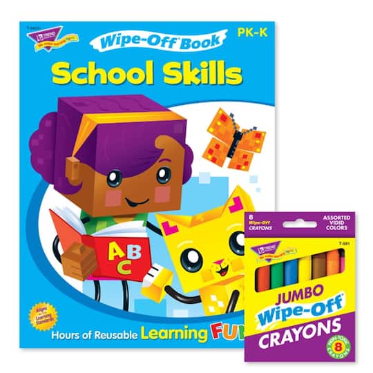 Trend Enterprises&#xAE; School Skills Reusable Book &#x26; Crayons Set